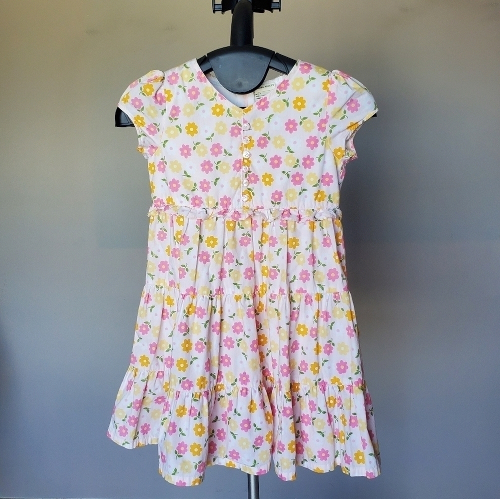 Laura Ashley Girl Size 5 Pink Floral Short Sleeve Summer Boho Cotton Dress